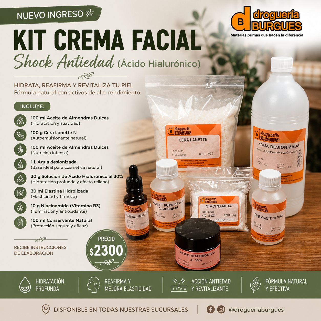 Kit Crema Facial Shock Antiedad (Ácido Hialurónico)